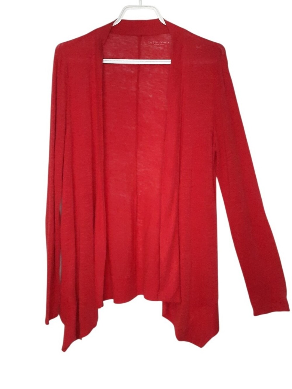 Eileen Fisher Linen Red Cardigan Open Front Drape Lightweight Womens Size Small